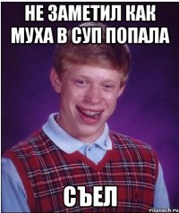 не заметил как муха в суп попала съел