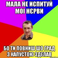 Мала не испитуй моі нєрви бо ти повниш шо град з капустою зделав