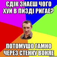 Єдік знаеш чого хуй в пизді ригае? Потомушо гамно через стенку воняе