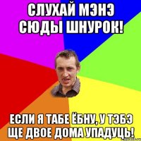 Слухай мэнэ сюды шнурок! Если я табе ёбну, у тэбэ ще двое дома упадуць!