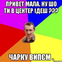 Привет мала. ну шо ти в центер ідеш ??? Чарку випєм .