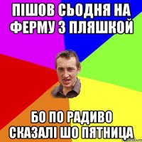 Пішов сьодня на ферму з пляшкой бо по радиво сказалі шо пятница