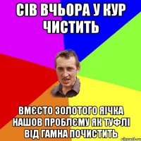 сів вчьора у кур чистить вмєсто золотого яічка нашов проблєму як туфлі від гамна почистить