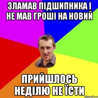 зламав підшипника і не мав гроші на новий прийшлось неділю не їсти