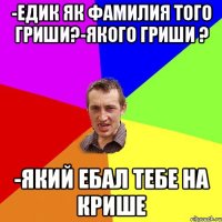 -ЕДИК ЯК ФАМИЛИЯ ТОГО ГРИШИ?-ЯКОГО ГРИШИ ? -ЯКИЙ ЕБАЛ ТЕБЕ НА КРИШЕ