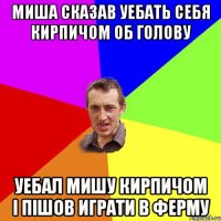 миша сказав уебать себя кирпичом об голову уебал мишу кирпичом і пішов играти в ферму