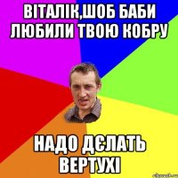 Віталік,шоб баби любили твою кобру Надо дєлать вертухі