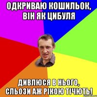 Одкриваю кошильок, він як цибуля дивлюся в нього, сльози аж рікою тічють!