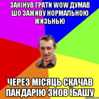 Закінув грати wow думав шо заживу нормальною жизьнью через місяць скачав пандарію знов їбашу