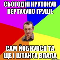 Сьогодні крутонув вертухупо груші. Сам йобнувся та ще і штанга впала