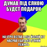 Думав під єлкою будєт подарок На утро встав а під йолкй кіт насрав і батько п'яний лежить