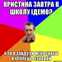 Кристина завтра в школу ідемо? а то я зайду,ти мене знаеш я хлопець різковий