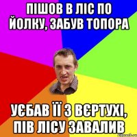 ПІШОВ В ЛІС ПО ЙОЛКУ, ЗАБУВ ТОПОРА УЄБАВ ЇЇ З ВЄРТУХІ, ПІВ ЛІСУ ЗАВАЛИВ