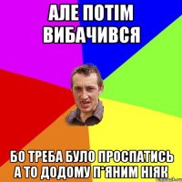 Але потім вибачився Бо треба було проспатись а то додому п*яним ніяк