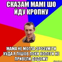 Сказам мамі шо йду кропну мама не могла зрозуміти куда я пішов поки колєги не привели додому