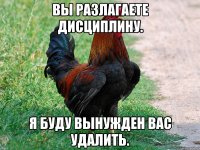 Вы разлагаете дисциплину. Я буду вынужден вас удалить.