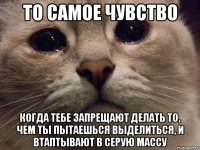 ТО САМОЕ ЧУВСТВО КОГДА ТЕБЕ ЗАПРЕЩАЮТ ДЕЛАТЬ ТО, ЧЕМ ТЫ ПЫТАЕШЬСЯ ВЫДЕЛИТЬСЯ, И ВТАПТЫВАЮТ В СЕРУЮ МАССУ