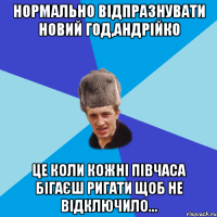 НОРМАЛЬНО ВІДПРАЗНУВАТИ НОВИЙ ГОД,АНДРІЙКО ЦЕ КОЛИ КОЖНІ ПІВЧАСА БІГАЄШ РИГАТИ ЩОБ НЕ ВІДКЛЮЧИЛО...