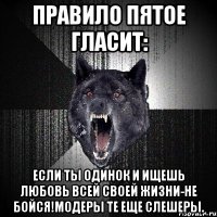 правило пятое гласит: если ты одинок и ищешь любовь всей своей жизни-не бойся!Модеры те еще слешеры.