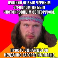 Пушкин не был чёрным эфиопом, он был чистокровным святорусом. Просто однажды он неудачно загорел на пляже