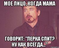 мое лицо, когда мама говорит: "Лерка спит? ну как всегда..."