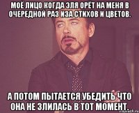 Моё лицо когда Эля Орёт на меня в очередной раз иза стихов и цветов. А потом пытается убедить что она не злилась в тот момент.