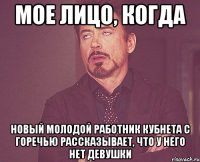 Мое лицо, когда новый молодой работник Кубнета с горечью рассказывает, что у него нет девушки