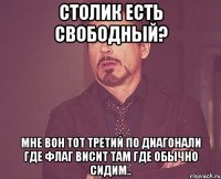 Столик есть свободный? Мне вон тот третий по диагонали где флаг висит там где обычно сидим..