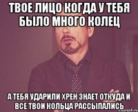 Твое лицо когда у тебя было много колец а тебя ударили хрен знает откуда и все твои кольца рассыпались