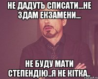 не дадуть списати...не здам екзамени... не буду мати степендію..я не кітка..