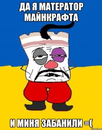 да я матератор майнкрафта и миня забанили =(