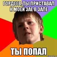 Гордеев, ты приставал к моей зае в зале ты попал