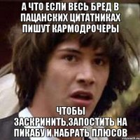 А что если весь бред в пацанских цитатниках пишут кармодрочеры чтобы заскринить,запостить на Пикабу и набрать плюсов