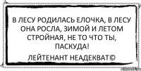 В лесу родилась елочка, В лесу она росла, Зимой и летом стройная, Не то что ты, паскуда! Лейтенант Неадекват©