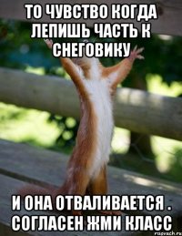 ТО ЧУВСТВО КОГДА ЛЕПИШЬ ЧАСТЬ К СНЕГОВИКУ И ОНА ОТВАЛИВАЕТСЯ . согласен жми класс