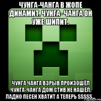 чунга-чанга в жопе динамит. чунга- чанга он уже шипит. чунга чанга взрыв произошёл чунга-чанга дом Стив не нашёл. ладно песен хватит а теперь SSSSS...