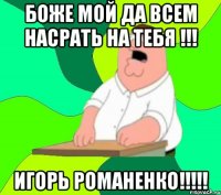 БОЖЕ МОЙ ДА ВСЕМ НАСРАТЬ НА ТЕБЯ !!! игорь романенко!!!!!