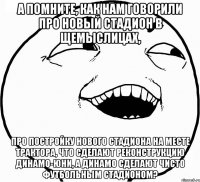 А помните, как нам говорили про новый стадион в Щемыслицах, про постройку нового стадиона на месте Трактора, что сделают реконструкцию Динамо-Юни, а Динамо сделают чисто футбольным стадионом?