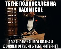 ты не подписался на vadimeche по закону нашего клана я должен отрубить тебе интернет