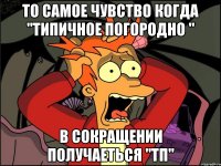 то самое чувство когда "ТИПИЧНОЕ ПОГОРОДНО " в сокращении получаеться "ТП"