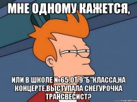 мне одному кажется, или в школе №65,от 9"Б"класса,на концерте,выступала снегурочка трансвесист?