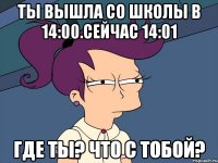 ты вышла со школы в 14:00.сейчас 14:01 где ты? что с тобой?