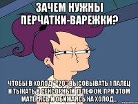Зачем нужны перчатки-варежки? Чтобы в холод "-20" высовывать 1 палец и тыкать в сенсорный телефон, при этом матерясь и обижаясь на холод...