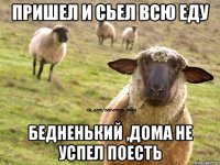 Пришел и сьел всю еду Бедненький ,дома не успел поесть