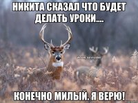 Никита сказал что будет делать уроки.... Конечно милый. Я верю!