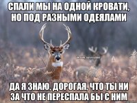 Спали мы на одной кровати, но под разными одеялами Да я знаю, дорогая, что ты ни за что не переспала бы с ним