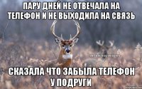 пару дней не отвечала на телефон и не выходила на связь сказала что забыла телефон у подруги