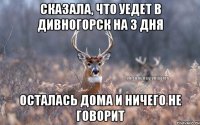 СКАЗАЛА, ЧТО УЕДЕТ В ДИВНОГОРСК НА 3 ДНЯ ОСТАЛАСЬ ДОМА И НИЧЕГО НЕ ГОВОРИТ