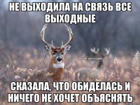 Не выходила на связь все выходные Сказала, что обиделась и ничего не хочет объяснять