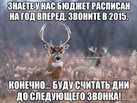 Знаете у нас бюджет расписан на год вперед, звоните в 2015. Конечно... буду считать дни до следующего звонка!